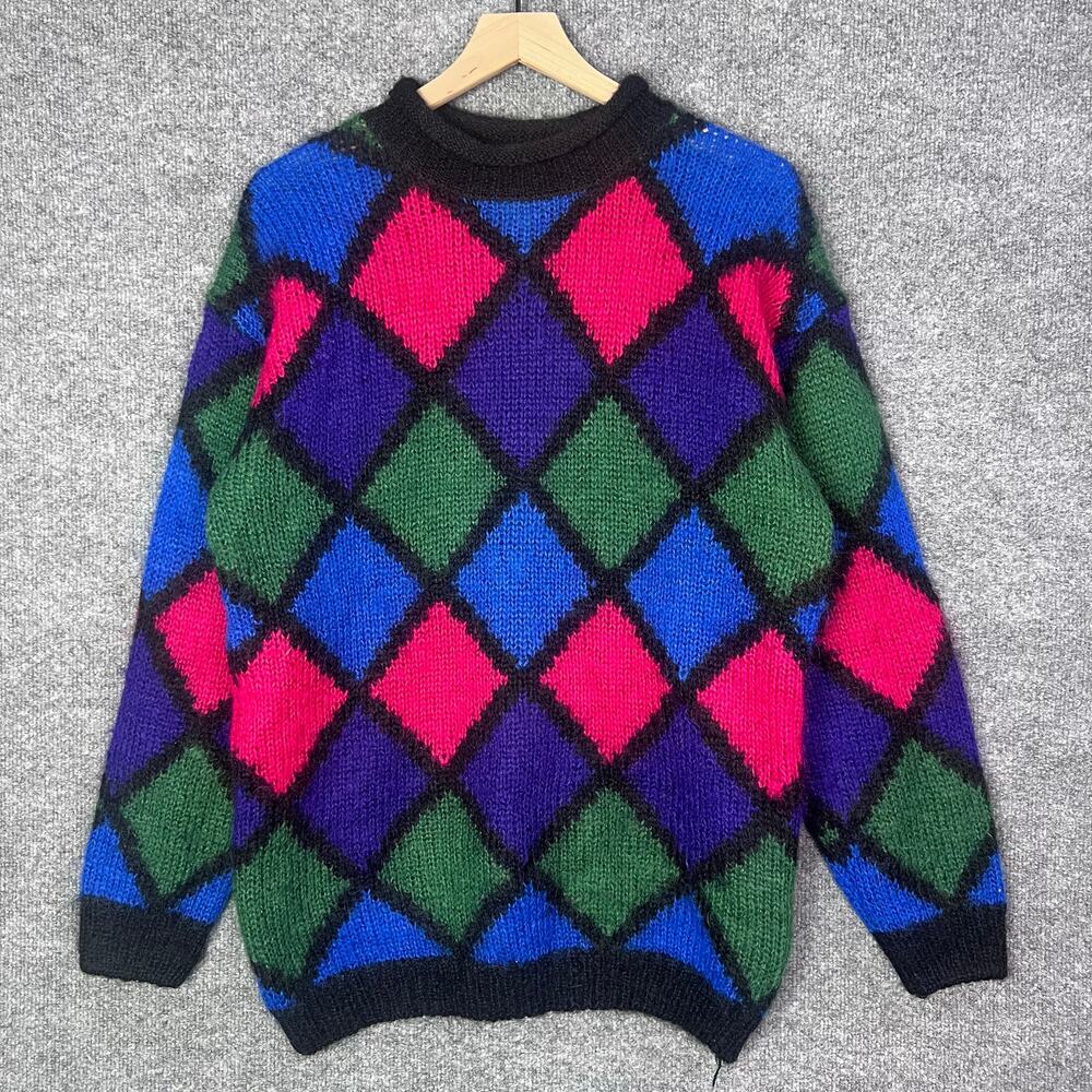 Vintage‎ Hasting & Smith Diamond Multicolor Mohair Sweater Pullover Size M
